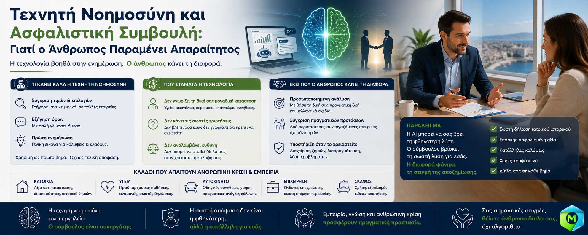 Τεχνητή Νοημοσύνη και Ασφαλιστική Συμβουλή: Γιατί ο Άνθρωπος Παραμένει Απαραίτητος